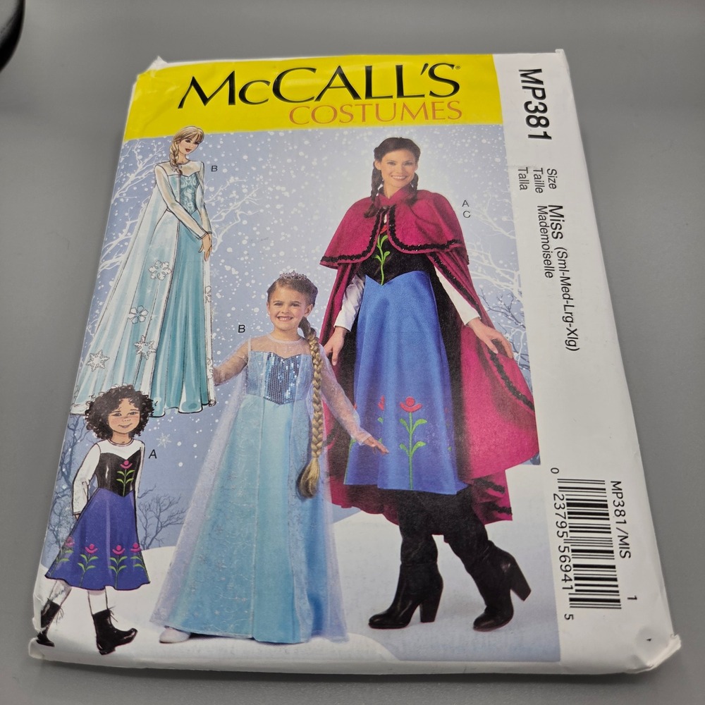 McCalls MP381 Frozen Costume Sewing Pattern S-XL M7000 Dress Cape Anna Elsa